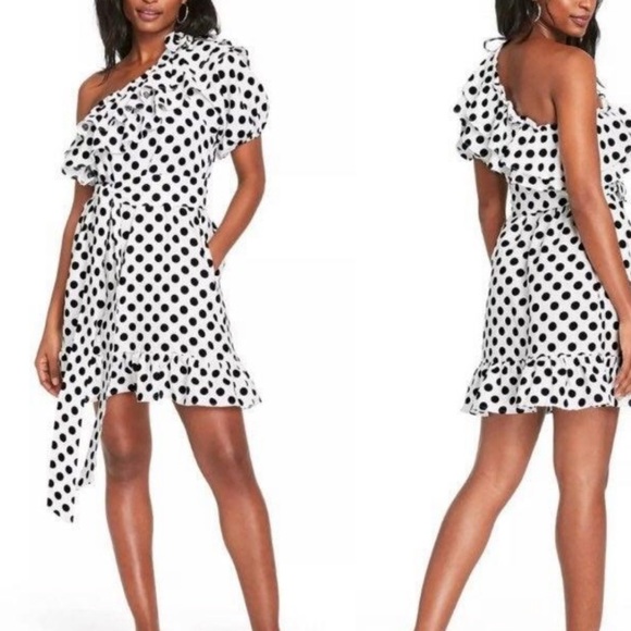 NWT Lisa Marie Fernandez X Target Black white one shoulder Polkadot mini dress - Picture 3 of 9
